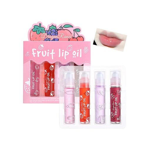 Girls Roll On Lip Gloss Set with Case, 4 Pcs Glossy Lip Make up for Kids and Teens Fruity Flavors, Kid Friendly, Party Gift, Best Friends