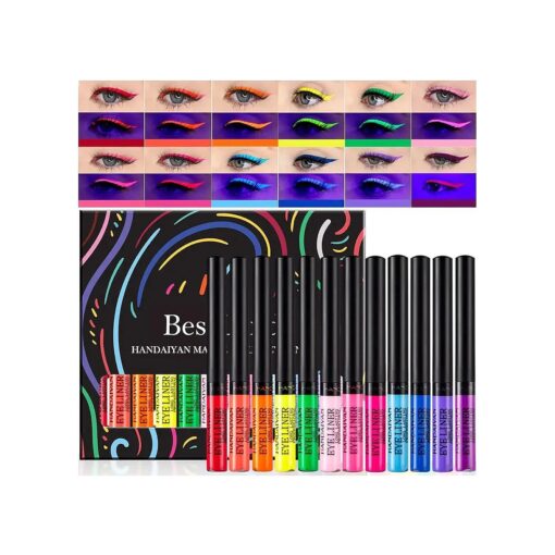 BestLand 12 Colors Matte Liquid Eyeliner Set Colorful UV Neon Eyeliner Pencil Pigmented Waterproof Smudgeproof Long Lasting Eye Liner Xmas Christmas Festival Makeup Gift Kit for Women ( Set C )