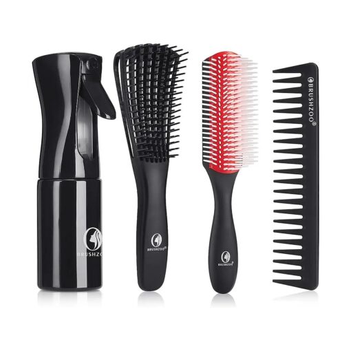 Hair Brush Set, Detangler Brush for Natural 3/4abc Curly Hair, Hair Brushes for Women Men Kids with Detangling Brush Hair Spray Bottle 9 Row Brush Wide Tooth comb