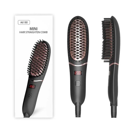 Mini Hair Straightener Brush, Veru ETERNITY Beard Straightener for Women with LED Display and MCH Heating Function, Ionic Ceramic, Anti Static, Detangling and Silky Heated Hair Comb, Black