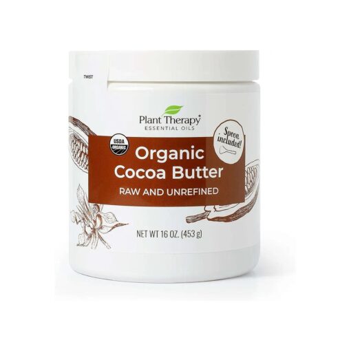 Plant Therapy Organic Cocoa Butter Raw, Unrefined USDA Certified, 16 oz Jar For Body, Face & Hair 100 % Pure, Natural Moisturizer For Dry, Cracked Skin, Best for DIY Beauty Products