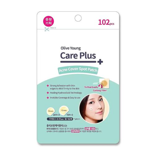 OLIVE YOUNG Care Plus Spot Pimple Patches 1Pack ( 102 Count ) - Hydrocolloid bandages, Sticker pack for Acne, Blemishes, and Zits, ( 10mm * 72ea+12mm * 30ea )