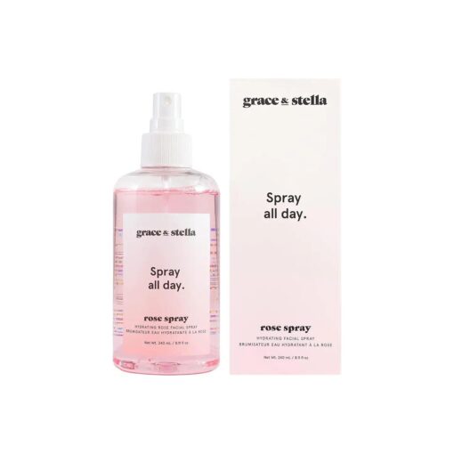 grace & stella Award Winning Rose Water Facial Spray ( 240ml ) - Vegan - Rose Water Spray For Face - Rosewater Spray Toner Rose Hydrosol - Rose Spray Facial Mist - Rosewater Spray Toner Rose Hydrosol