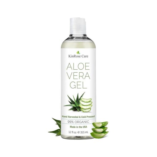 12oz Organic Aloe Vera Gel for Face, Skin, Hair & Sunburn Relief - From 100 Percent Pure Aloe Vera - Cold Pressed, Vegan, Unscented - Made in USA .