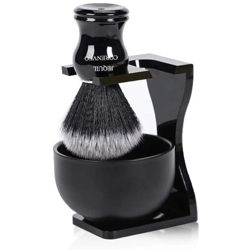 Je & Co Men 's Shaving Brush Set, 3 in 1 Synthetic Shaving Brush with Acrylic Stand and Steel Bowl