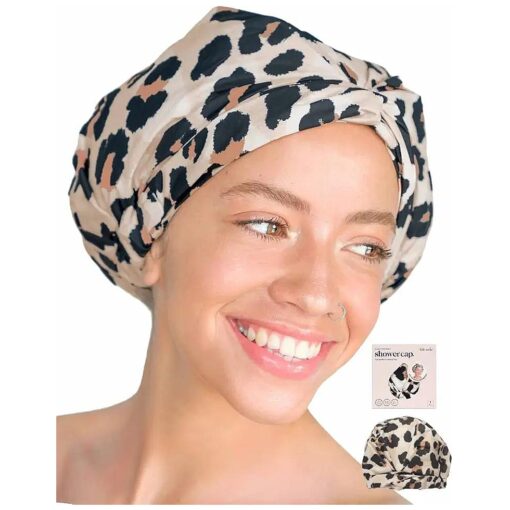 Kitsch Luxury Shower Cap for Women Waterproof - Reusable Shower Cap, Hair Cap for Shower, Waterproof Hair Shower Caps for Long Hair, Non-Slip Cute Shower Cap One Size, Chic Shower Bonnet - Leopard