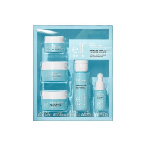 e.l.f, SKIN Hydrated Ever After Skincare Mini Kit, Cleanser, Makeup Remover, Moisturiser & Eye Cream For Hydrating Skin, Airplane-Friendly Sizes