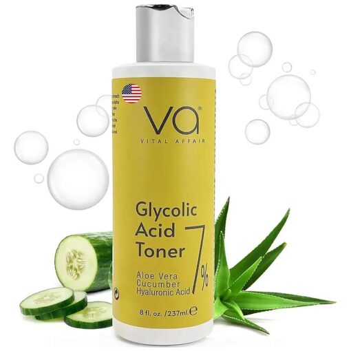 Glycolic Acid Toner for Face - Age Defying, Pore Minimizer for Face, Exfoliating Toner - with Aloe Vera, Cucumber, Hyaluronic Acid - AHA Toner - Alcohol Free Toner-for All Skin Types-by Vital Affair .