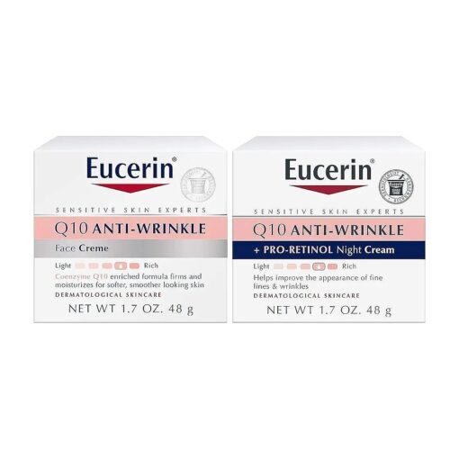 Eucerin Q10 Anti Wrinkle Face Cream Bundle, Day Cream and Night Cream For Face, 1.7 Ounce ( Pack of 2 )