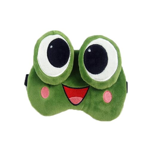 Cute Cartoon Novelty Aniaml Happy Laugh Green Frog Sleep Mask Sleping Mask Eye Mask for Sleeping with Big Eyes Short Plush Blindfold Eye Cover Eye Cover for Women Men Kids Adult Girls Boys