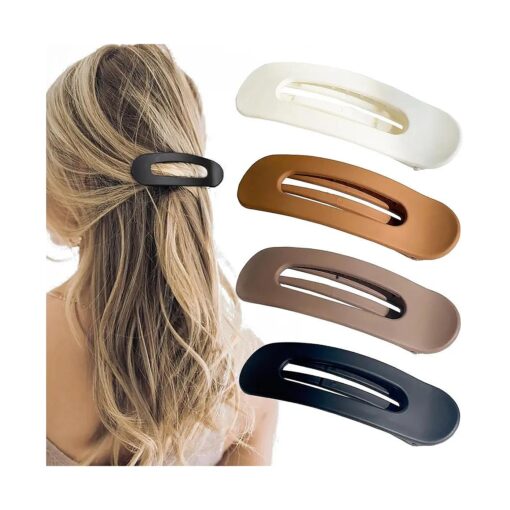 Flat Hair Clips Large Claw Clips - Flat Claw Clips for Women | Lay Down Hair Clip for Thin & Thick Hair | Big Flat Clips for Hair | Alligator Hair Clips for Girls, 4pc