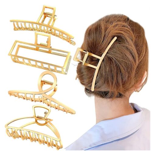 Large Hair Clips for Thick Hair, AIBEE 4pcs Large Metal Hair Claw Clips Nonslip Big Gold Hair Clamps Claw Hair Clips for Women and Girls Thin Hair Strong Hold Hair Clips for Thick Hair