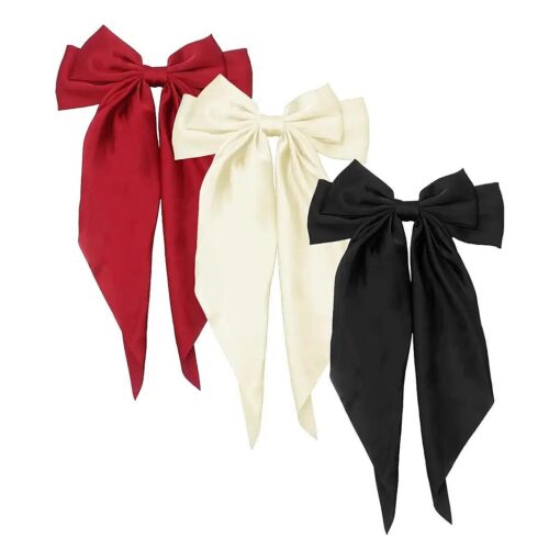 Hair Clips,3 Pcs Big Hair Bows for Women Hair Ribbons Silky Satin Hair Bows, Oversized Tail Hair Bows, Hair Ribbon Barrettes Metal Clips Bowknot Aesthetic Hair Accessories