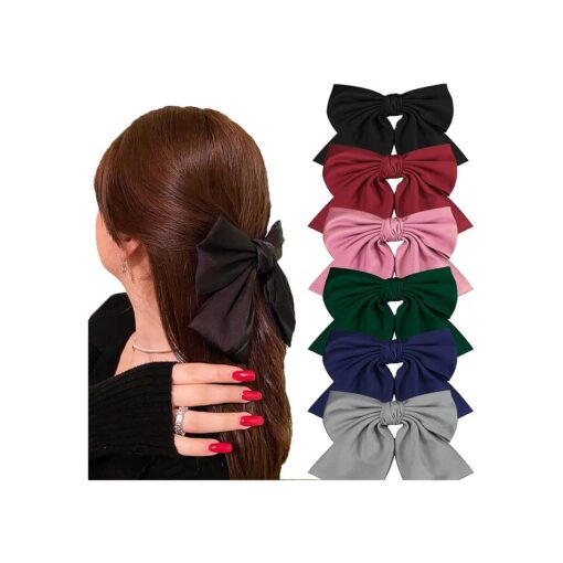 Big Hair Bows for Women 6 inch Cute Hair Clips Bows Clips for Girls Ribbon Hair Barrettes Satin Polished Bowknot Hair Accessories for Women Ladies ( 6 PACK )