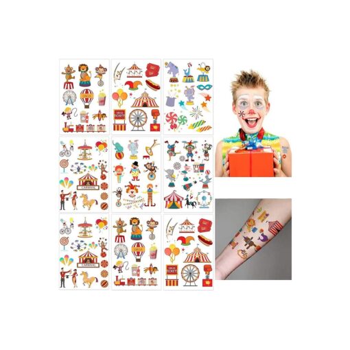 284 PCS CupaPlay Circus Temporary Tattoos for Kids - Carnival Baby Shower/Birthday Party Supplies Under the Big Top Party Goodie Bag Stuffers Favors ( 24 Sheets )