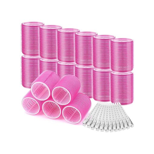 Hair Curlers Rollers, 12Pcs Big Hair Rollers Self Grip Holding Curlers with 12Pcs Stainless Steel Duckbill Clips for Long Medium Hair Bangs Volume