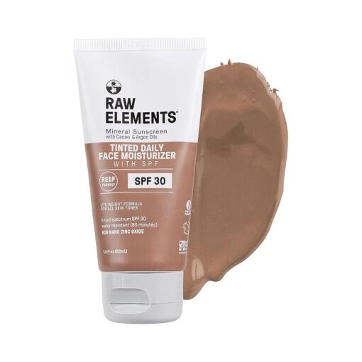 Raw Elements Organic Daily Face Tint Moisturizing Sunscreen SPF 30, Non-Nano Zinc Oxide, Reef Safe, in Bio-Resin Tube, 1.8 oz