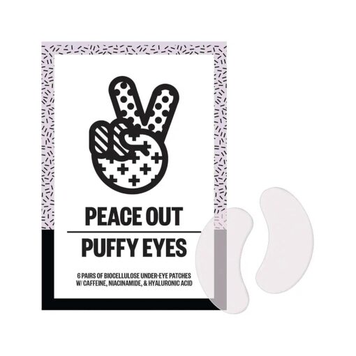 PEACE OUT Skincare Puffy Eyes, Biocellulose Under-Eye Mask, Minimize Puffiness, Dark Circles and Tired Eyes with Caffeine and Niacinamide, 6 pairs