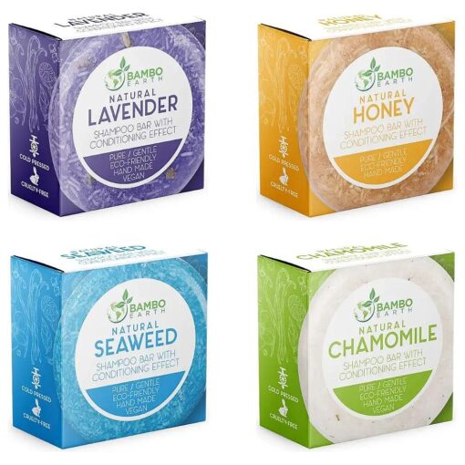 Solid Shampoo Bar And Conditioner Effect Hair Soap - 4 Pack 100 % Organic Shampoo Bars For Hair With All Natural Plant Based Essential Oils And Eco Friendly Zero Waste Biodegradable Packaging