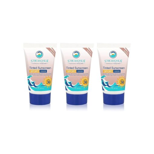 SPF 30 Tinted Sunscreen Biodegradable and Reef Safe, 1 Fl oz Pack of 3 Travel Size Paraben Free Non Greasy and Moisturizing Mineral Sunscreen For Face, Body Protection Against UVA and UVB