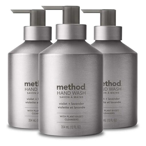 Method Gel Hand Soap, Violet + Lavender, Reusable Silver Aluminum Bottle, Biodegradable Formula, 12 oz ( Pack of 3 )