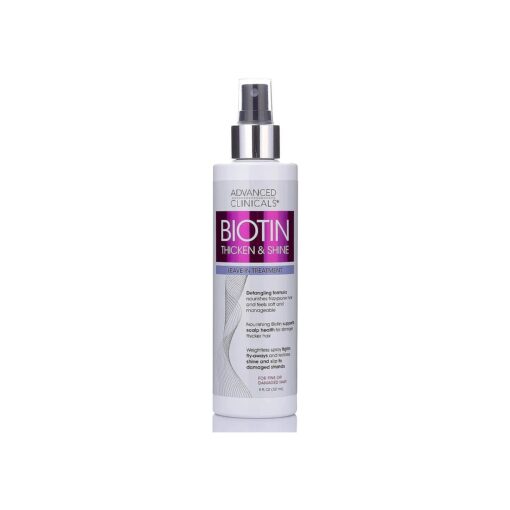 Advanced Clinicals Biotin Hair Spray Thicken & Shine Leave In Treatment, Biotin Detangling Formula Nourishes Fine, Damaged, Or Frizz Prone Hair & Supports Scalp Health For Strong Thick Hair, 8 Fl Oz