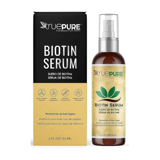 Biotin Hair Growth Serum Spray - For Men & Women With Fine, Thinning Hair - Fragrance Free & Sulfate Free DHT Blocking Hair & Beard Growth Formula, 2oz by TruePure