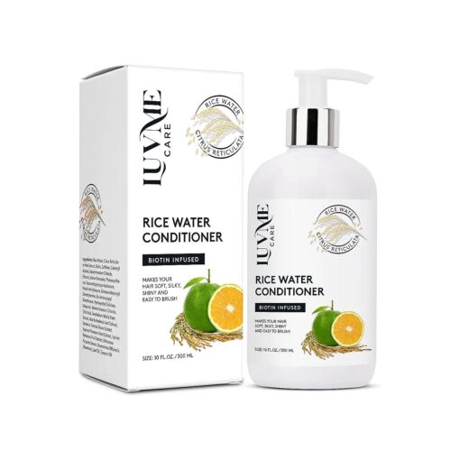 Luv Me Care Rice Water Hair Growth Conditioner 10 Fl Oz with Biotin, Improve Strength, Volume, and Shine, Deep Conditioning for Dry, Frizzy, or Curly Strands