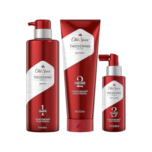 Old Spice Hair Thickening Bundle For Men, Biotin Shampoo, Vitamin C Conditioner, and Castor Oil Treatment