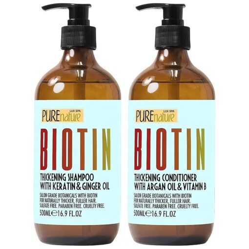 Biotin Shampoo and Conditioner Set - Volume Boosting Formula for Men and Women to Help Thinning Hair - Sulfate and Paraben Free with Thickening Properties - Volumizing Products to Improve Fullness