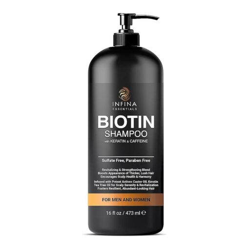 Biotin Shampoo with Caffeine & Keratin - Hair Growth & Thickening for Men & Women - Strengthening with Castor Oil, Tea Tree - Soothes Scalp - Perfect Daily Shampoo - 16 fl oz