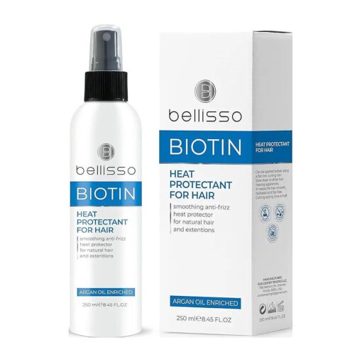 Biotin Heat Protection Hair Spray with Moroccan Argan Oil - Thermal Resistant Styling Products for Women - Frizzy, Black and Curly Hair - Anti Frizz, Leave In Conditioner - Flat Iron and Blow Dry