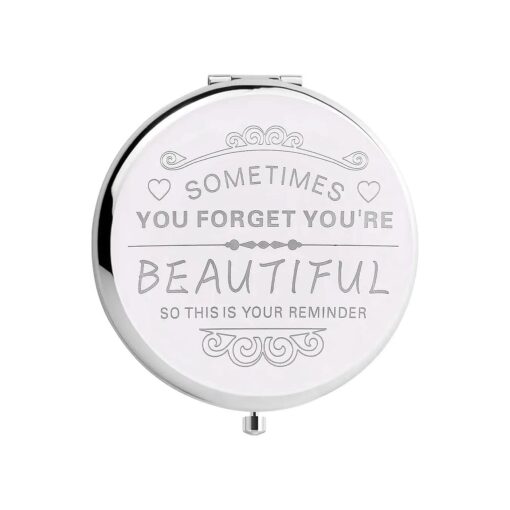 Sister Gifts -Silver Compact Makeup Mirror, Gifts for Women, Valentine 's Day, Christmas, Mother 's Day, Graduation Party, The Most Memorable Gift for mom, Wife, Sister, Daughter, Friend ...