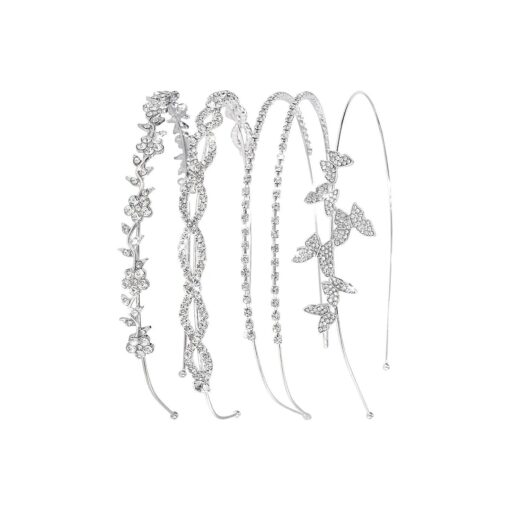 Wecoe 4 Pack Silver Rhinestone Headband Flower Girl Bridal Wedding Headband Crystal Headpiece Flower Leaf Butterfly Metal Headband Little Girls Kids Crown Tiara Hair Accessories For Women Girls Gifts