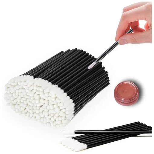 100PCS Lip Applicators Disposable, Lips Wands Lip Brush Applicator Lipstick Brush Lip Gloss Applicator Mascara Brush Makeup Tool, Black