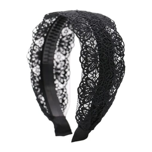 Fashion 2 Inch Wide Lace Headband Hair Band with Teeth for Women and Girls ( Black )