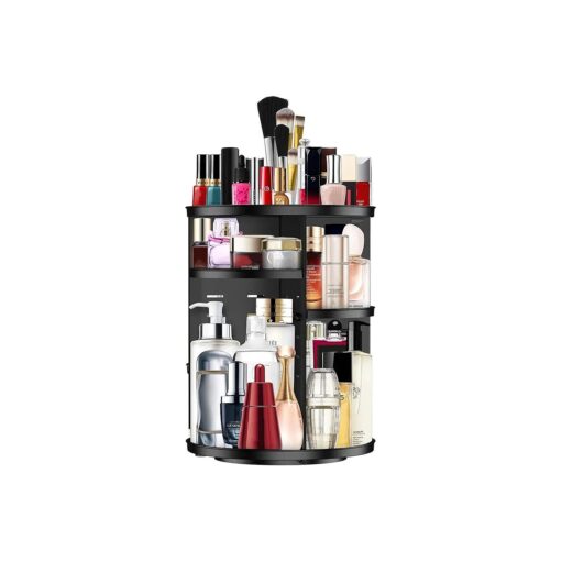 Makeup Organizer 360 Rotating Cosmetic Organizer DIY Adjustable Makeup Carousel Spinning Holder Rack, Large Capacity Cosmetic Storage Box Makeup Brushes Organizer for Vanity Countertop ( Black )