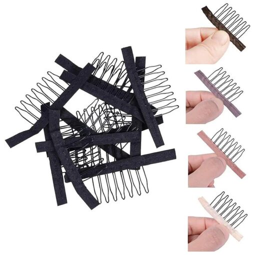 YANTAISIYU 50 pcs/lot Wig Combs for Making Wig Caps 7-teeth Wig Clips Steel Teeth with Cloth Wig Combs for Hairpiece Caps Wig Accessories Tools Wig Clips for Wig ( Black )