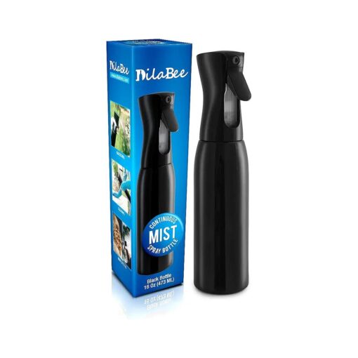 Continuous Mist Empty Black Spray Bottle For Hair - Salon Quality 360 Water Misting Sprayer - Pressurized Aerosol Stylist Spray Mister BPA Free ( 16 Oz )