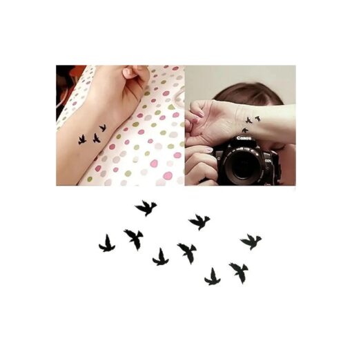 Small Cute Temporary Tattoo Black Bird ( Set of 2 )