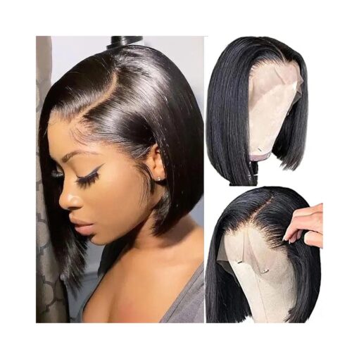 Bob Wig Human Hair 180 % Density 13x4 HD Transparent Lace Front Wigs Pre Plucked with Baby Hair Glueless Wigs Short Bob Frontal Wigs for Black Women Natural Black ( Straight Bob Wig, 10inch )