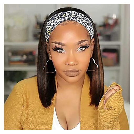 Highlight Short Bob 12Inch Straight Brown Headband Wigs for Black Women, None Lace Short Bob Wigs Heat Resistant Synthetic Headband Wig for Women Daily Use BB1202HB ( BL6/30 # )