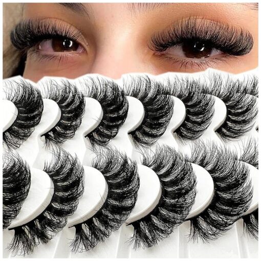 D Curl Lashes Wispy Long Dramatic Lashes Russian Strip Lashes Full Volume Faux Mink False Eyelashes Cat Eye Lashes Pack ( 8-18mm )