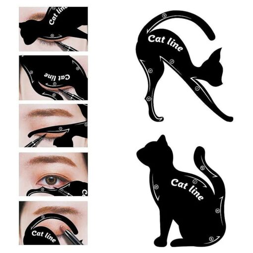 Cat Line Eyeliner Stencil, Smoky Eyeshadow Applicators Template Plate, Professional Multifunction Black Cat Shape Eye liner & Eye Shadow Guide Template ( PVC Material ) ( 1 )