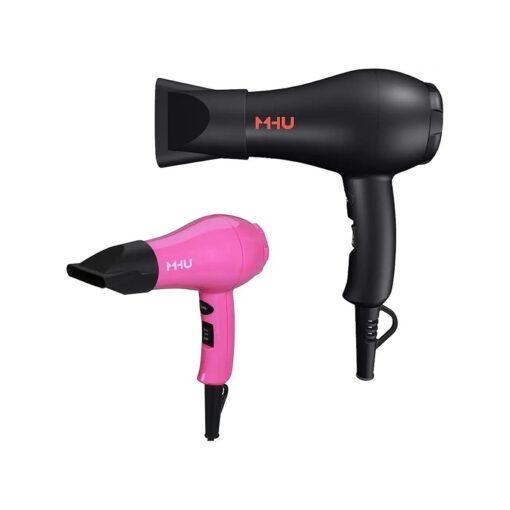 Travel Mini Hair Dryer Ceramic Ionic 1000 Watts Blow Dryer for RV Lightweight 2 Speed Settings with a Concentrator, Black