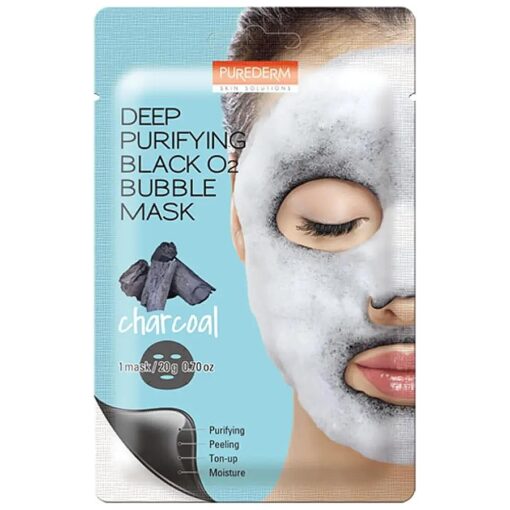 Purederm Deep Purifying Black O2 Bubble Mask Charcoal ( 10 Pack ) - Bubble Face Sheet Mask for Purifying & Brightening