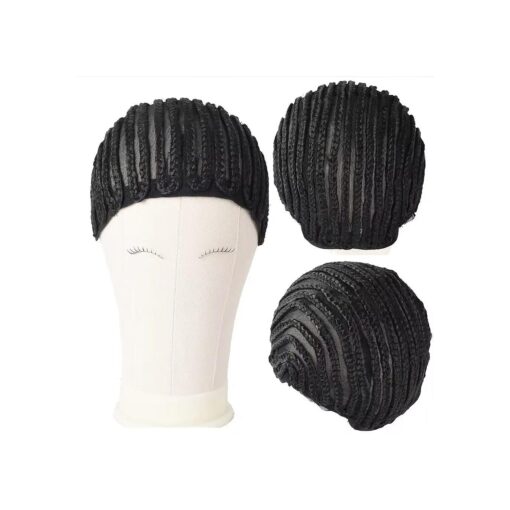 Cornrow Wig Cap For Crochet Braids Synthetic Braided Cap with Adjustable Straps Breathable Crochet Caps with 2 Combs Braided Wig Cap For Sew in, Braided Wig Cap for Black Women ( 1pcs, black )