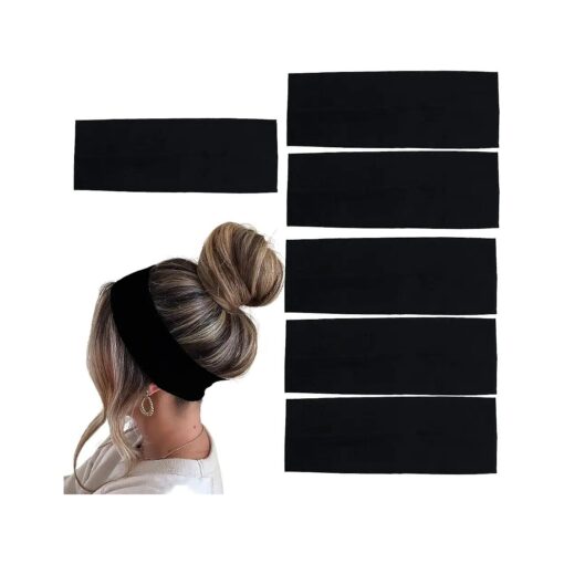 6 Pcs Black Headbands for Women Hair Cotton Headband Non-slip Stretchy Elastic Head Wrap Holder Hair Accessories