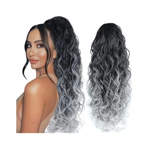 Fashion Icon Curly Wavy Ponytail Extension Clip In Wave Real Hair Black Ponytail Drawstring Clip On Extensions Hair Body Thick Weave Fake Pony tails Synthetic Hairpiece for Women 26 Inch