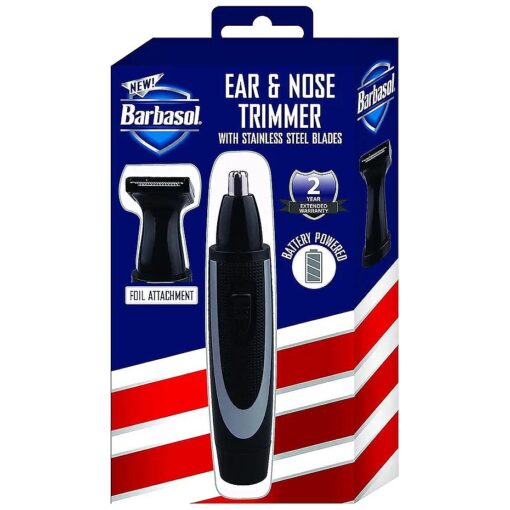 Barbasol Battery Powered Electric Ear and Nose Trimmer With Stainless Steel Blades, Foil Attachment, Detail Trimmer and Stand